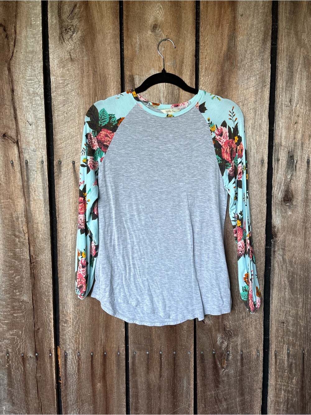 Matilda Jane Small Floral Raglan Sleeve Top Gray Mint Blue Boho Cottagecore - Picture 2 of 6